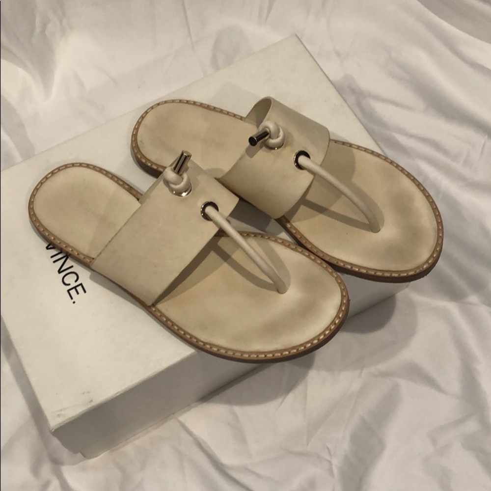 Vince Carlson Leather Thong Sandal White